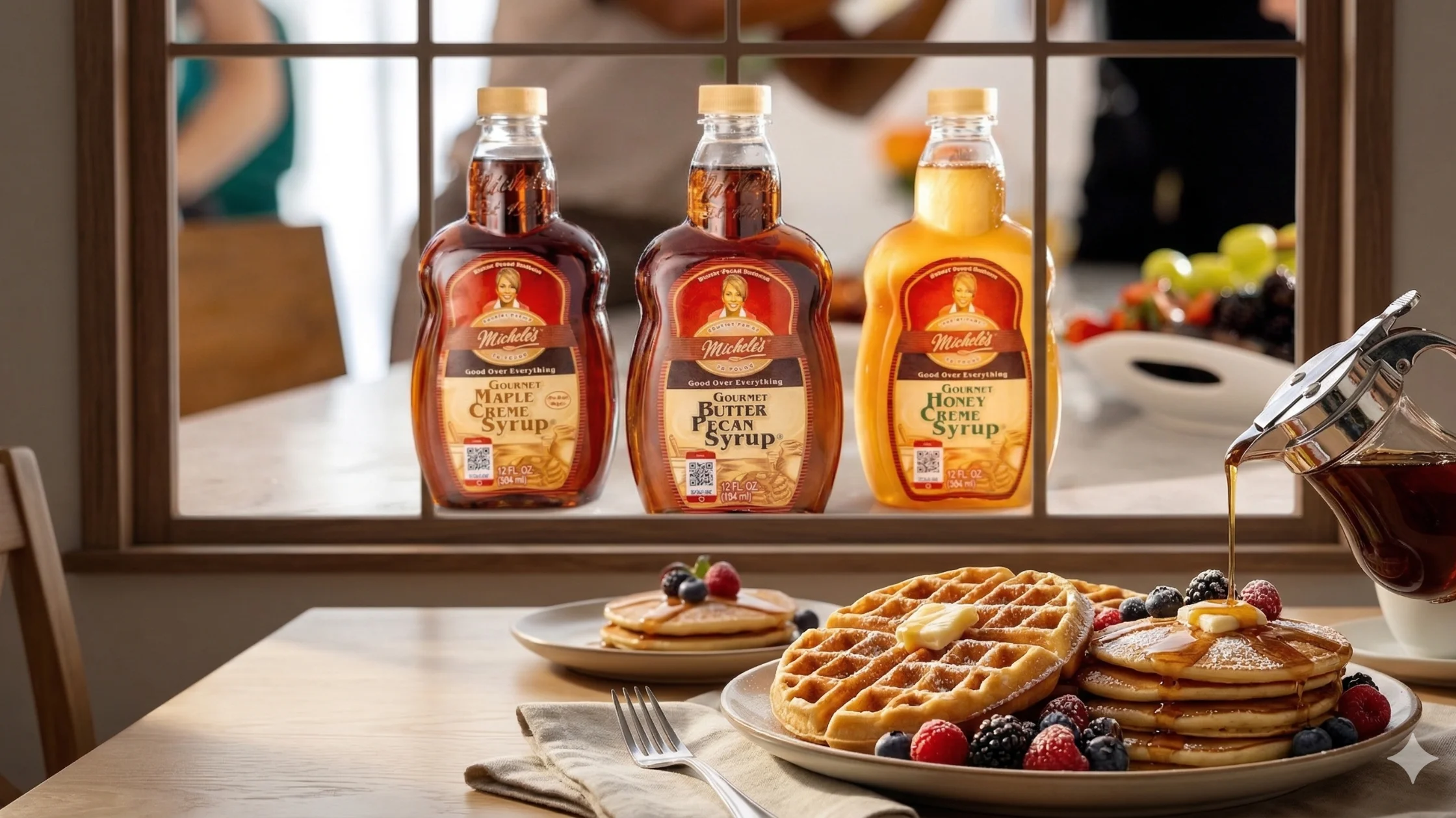 pancake served together with pancake syrup